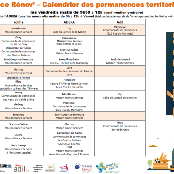 France Renov' - Calendrier des permanences territoriales